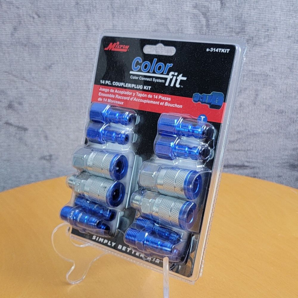 Milton Color-Fit T Style Coupler and Plug Kit 1/4" NPT 14 Pieces S-314TKIT Blue